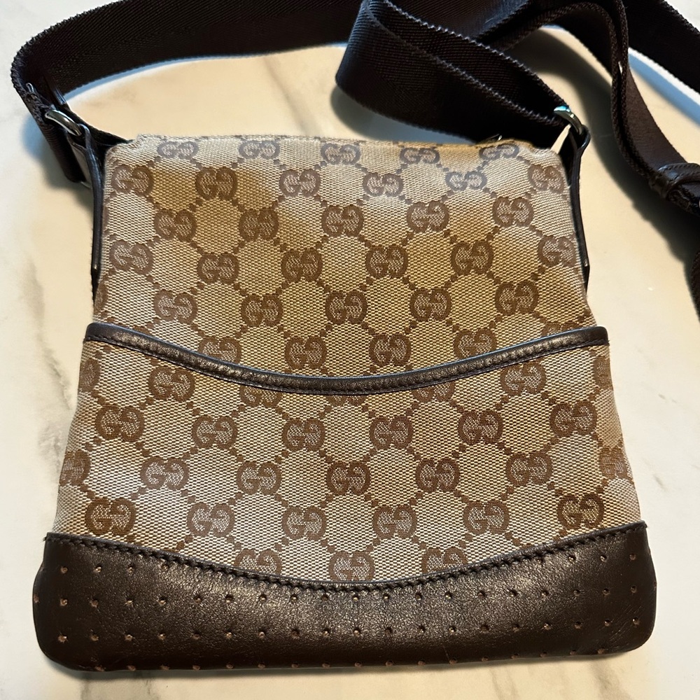 Gucci Brown Original GG Canvas Perforated Small Messenger Bag